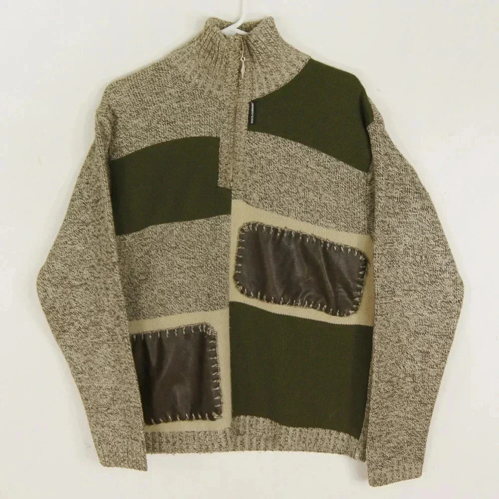 Vintage 90s Dolce & Gabanna Knit Patchwork Long Sleeve Sweater 1/4 Zip